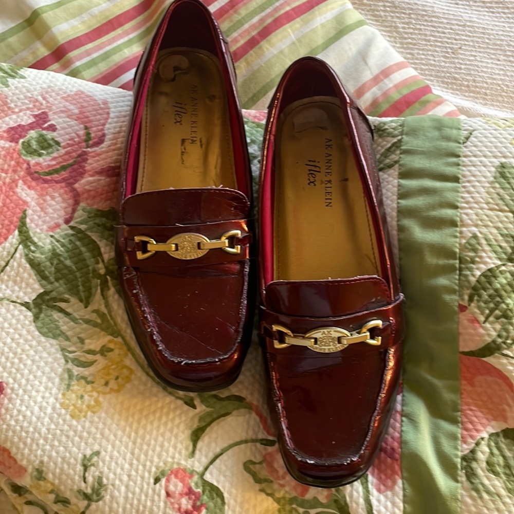 Burgundy patent leather loafers
